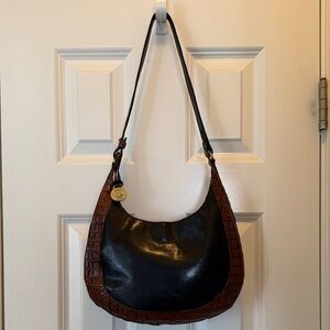 Classic Vintage Brahmin Two-Tone Leather Hobo Bag - Black and Brown